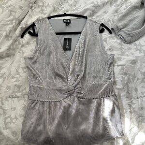 INC International Concepts Women's Metallic Silver V-Neck Blouse